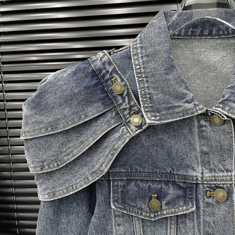 Unique Denim Jacket with Empire Shoulder Details ▪︎ Stonewash Blue ▪︎ LG - Picture 11 of 16